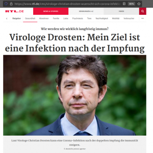 ⁉️ Virologe Drosten: Mein Ziel ist eine Infektion nach der Impfung ⁉️